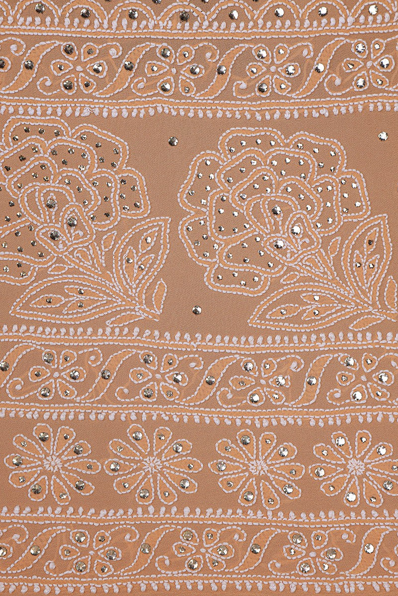 Ada Hand Embroidered Fawn Pure Georgette Lucknowi Chikankari Lehenga Set With Muqaish Work A578331