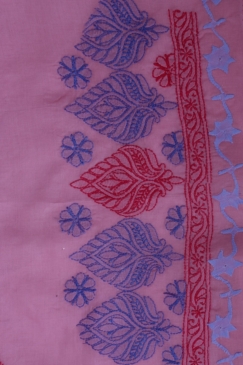 Ada Hand Embroidered Mauve Cotton Chikan Unstitched Kurta Piece- A610245