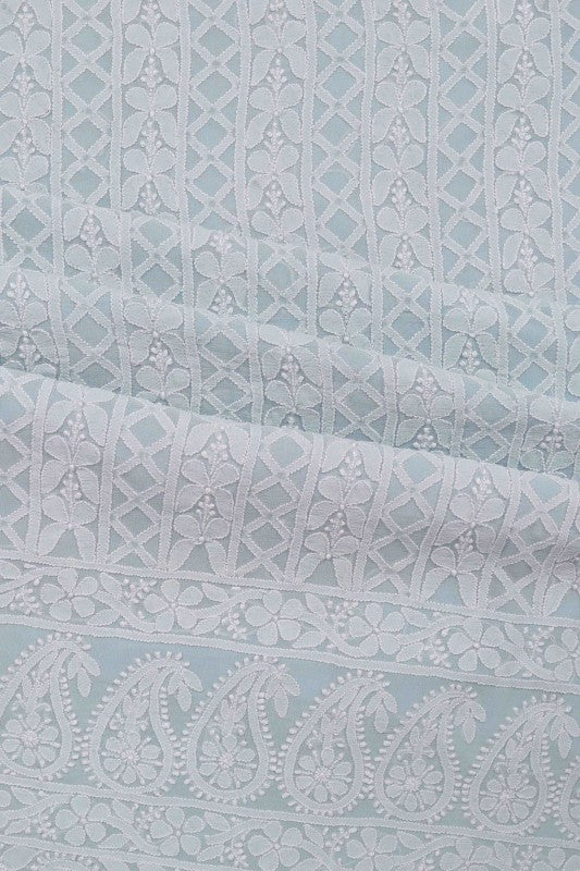 Ada Hand Embroidered Sky Blue Pure Georgette Lucknowi Chikan Unstitched Kurta Piece A85817