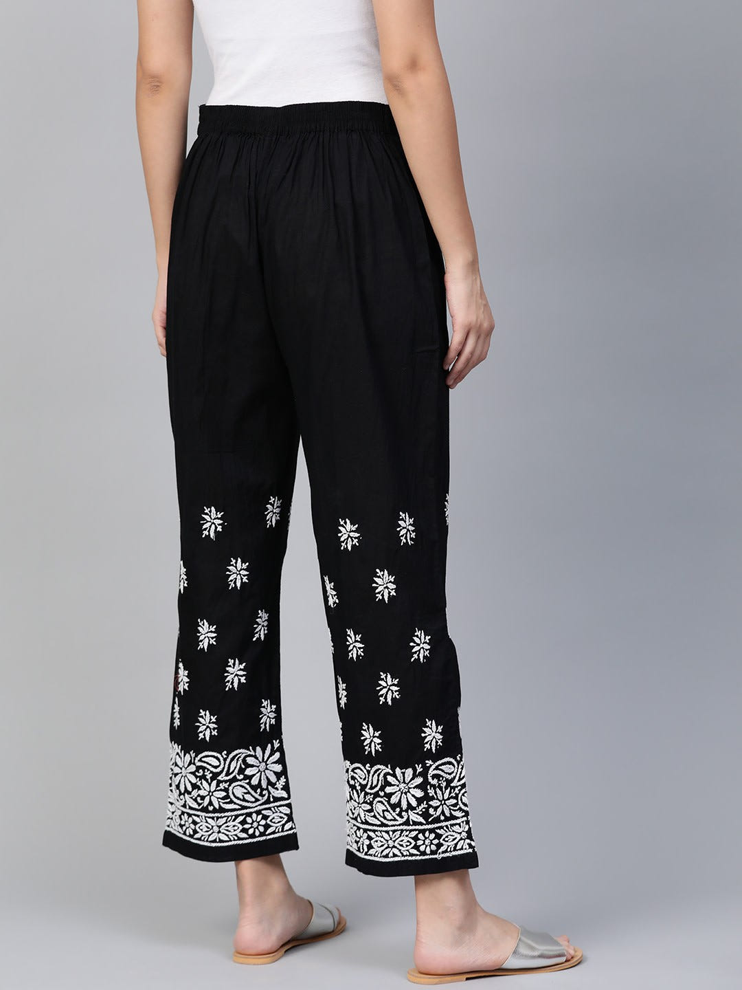Ada Hand Embroidered Black Cotton Lucknowi Chikankari Palazzo A528760