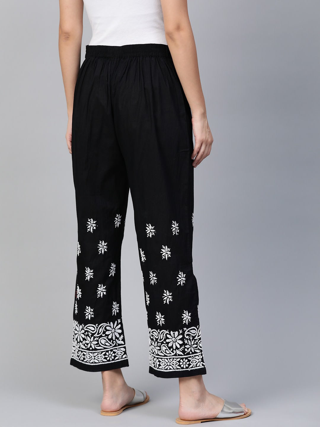 Ada Hand Embroidered Black Cotton Lucknowi Chikankari Palazzo A528760