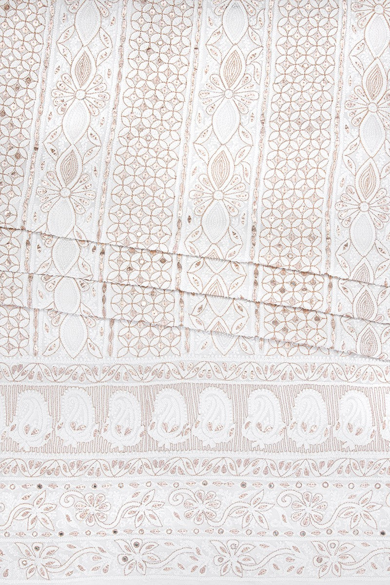 Ada Hand Embroidered White Pure Georgette Lucknowi Chikan Unstitched Kurta Dupatta Set With Gota Patti Work- A454104