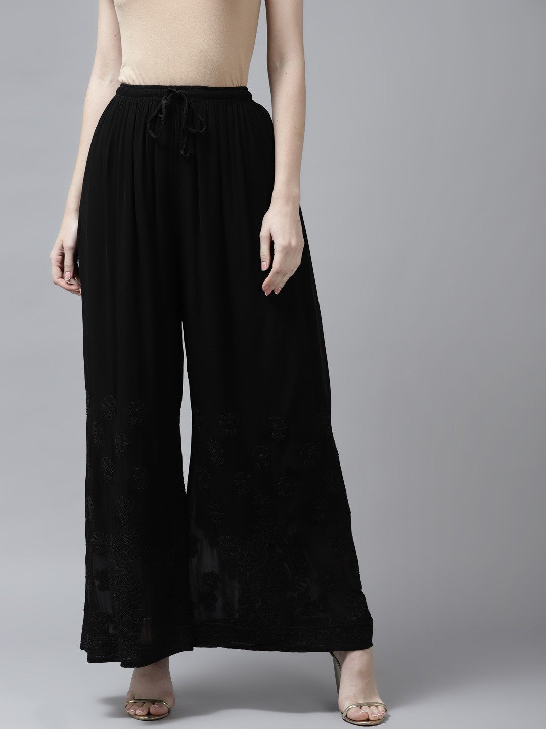 Ada Hand Embroidered Black Georgette Lucknowi Chikankari Palazzo A711154