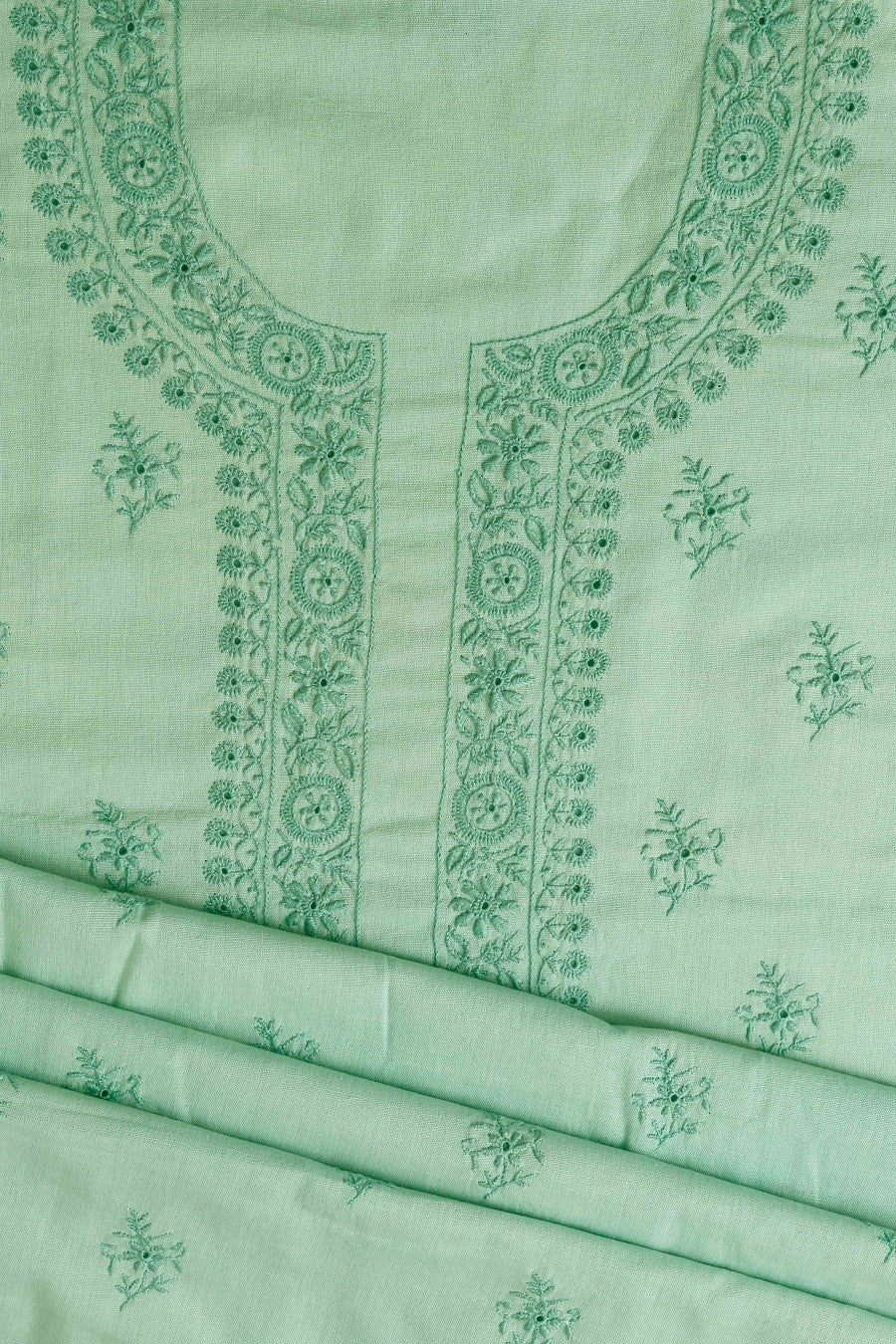 Ada Hand Embroidered Pista Green Linen Lucknowi Chikankari Unstitched Kurta Dupatta–A622077