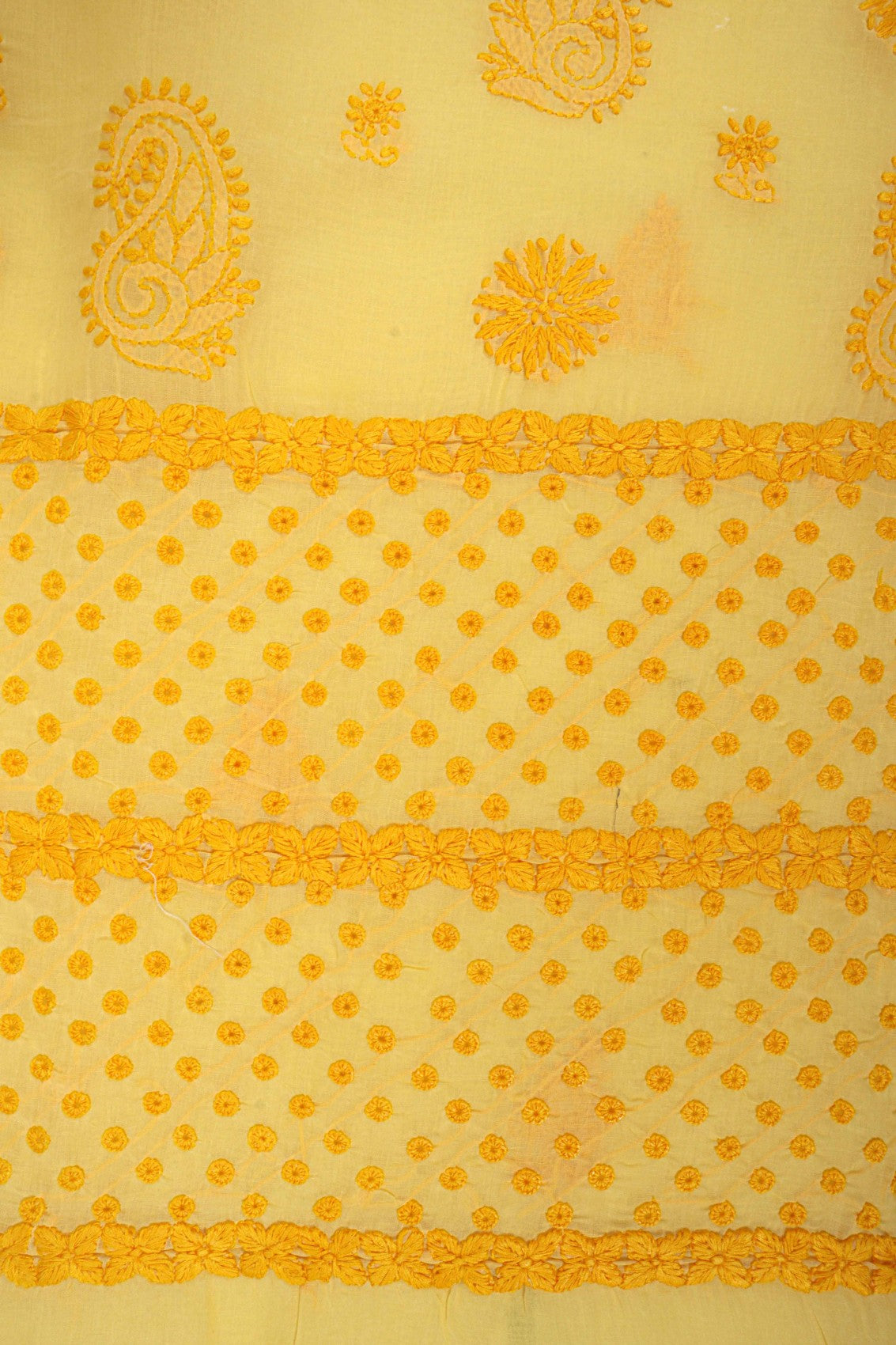 Ada Hand Embroidered Yellow Cotton Lucknowi Chikankari Unstitched Suit Piece 01A179333