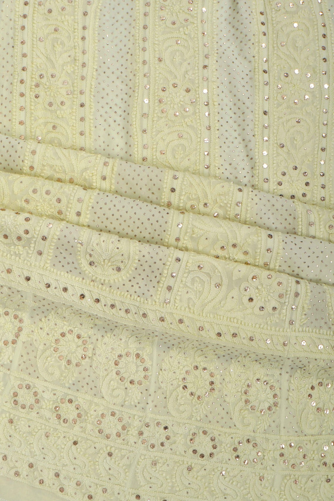 Ada Hand Embroidered Lemon Georgette Lucknowi Chikankari Semi-Stitched Anarkali Kurta Dupatta Set With Muqaish Work 01A132754