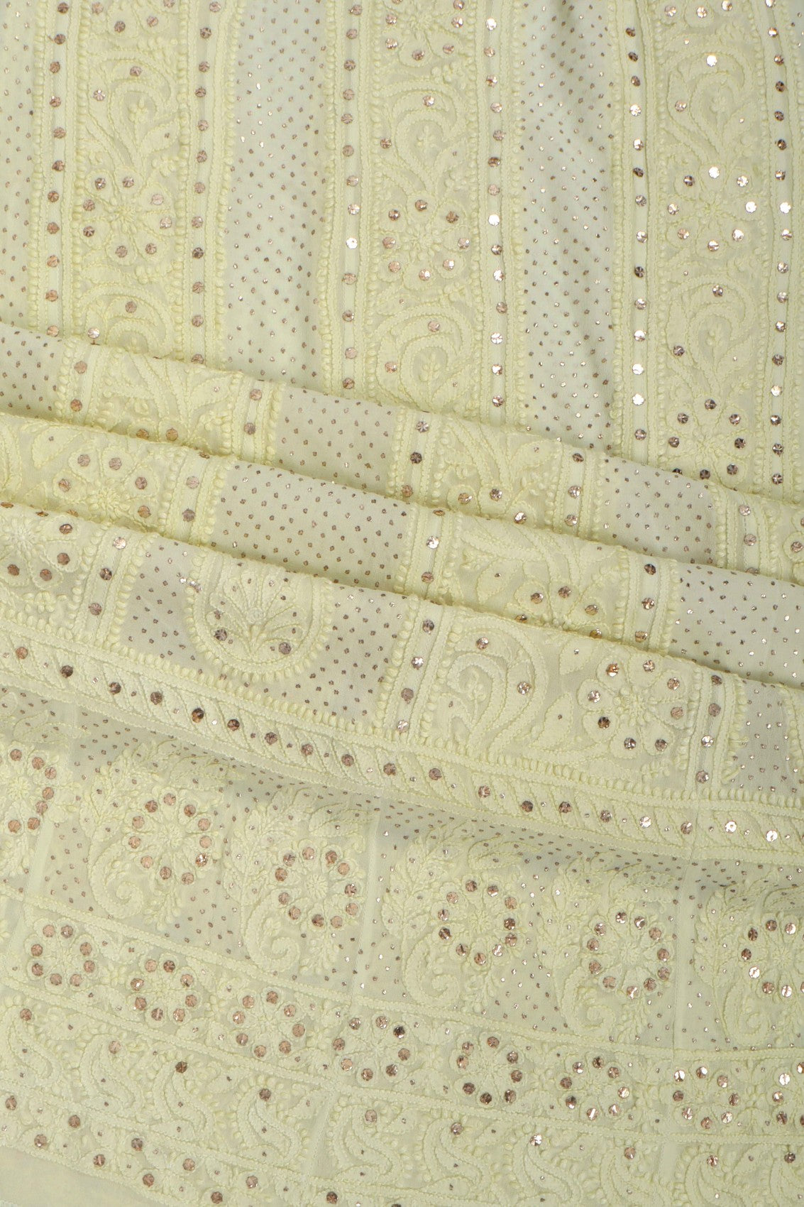 Ada Hand Embroidered Lemon Georgette Lucknowi Chikankari Semi-Stitched Anarkali Kurta Dupatta Set With Muqaish Work 01A132754