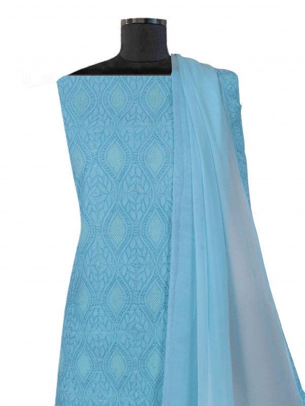 Ada Hand Embroidered Blue Cotton Lucknowi Chikankari Unstitched Suit Piece 01A193629