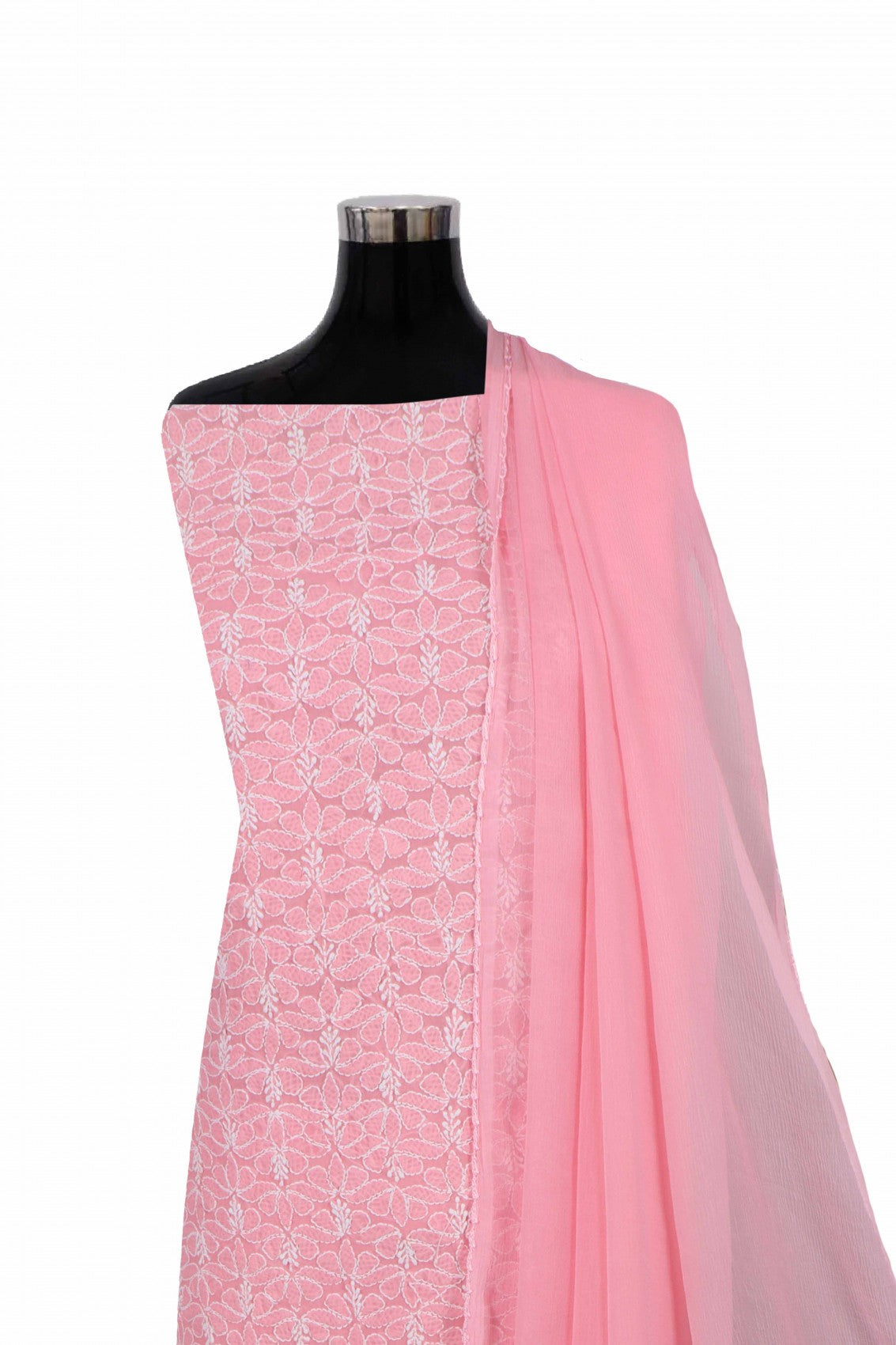 Ada Hand Embroidered Salmon Peach Cotton Lucknowi Chikankari Unstitched Suit Piece 01A189030