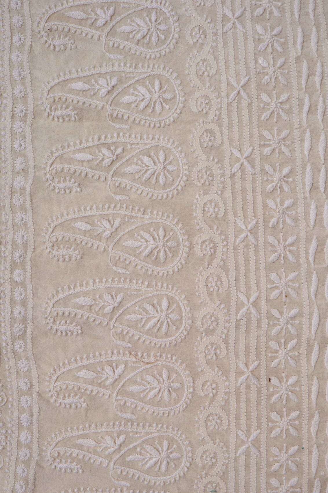 Ada Hand Embroidered Cream Pure Georgette Lucknowi Chikankari Unstitched Kurta Dupatta Set A70992