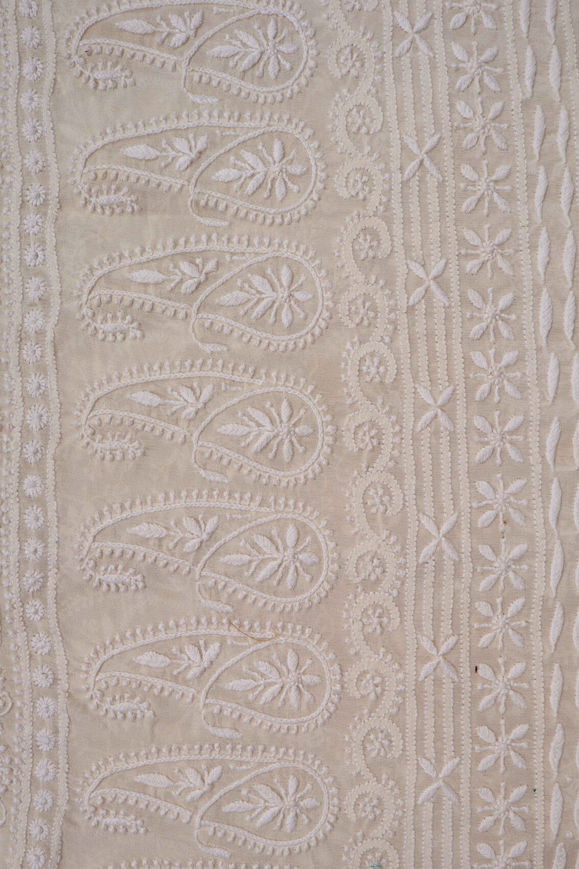 Ada Hand Embroidered Cream Pure Georgette Lucknowi Chikankari Unstitched Kurta Dupatta Set A70992