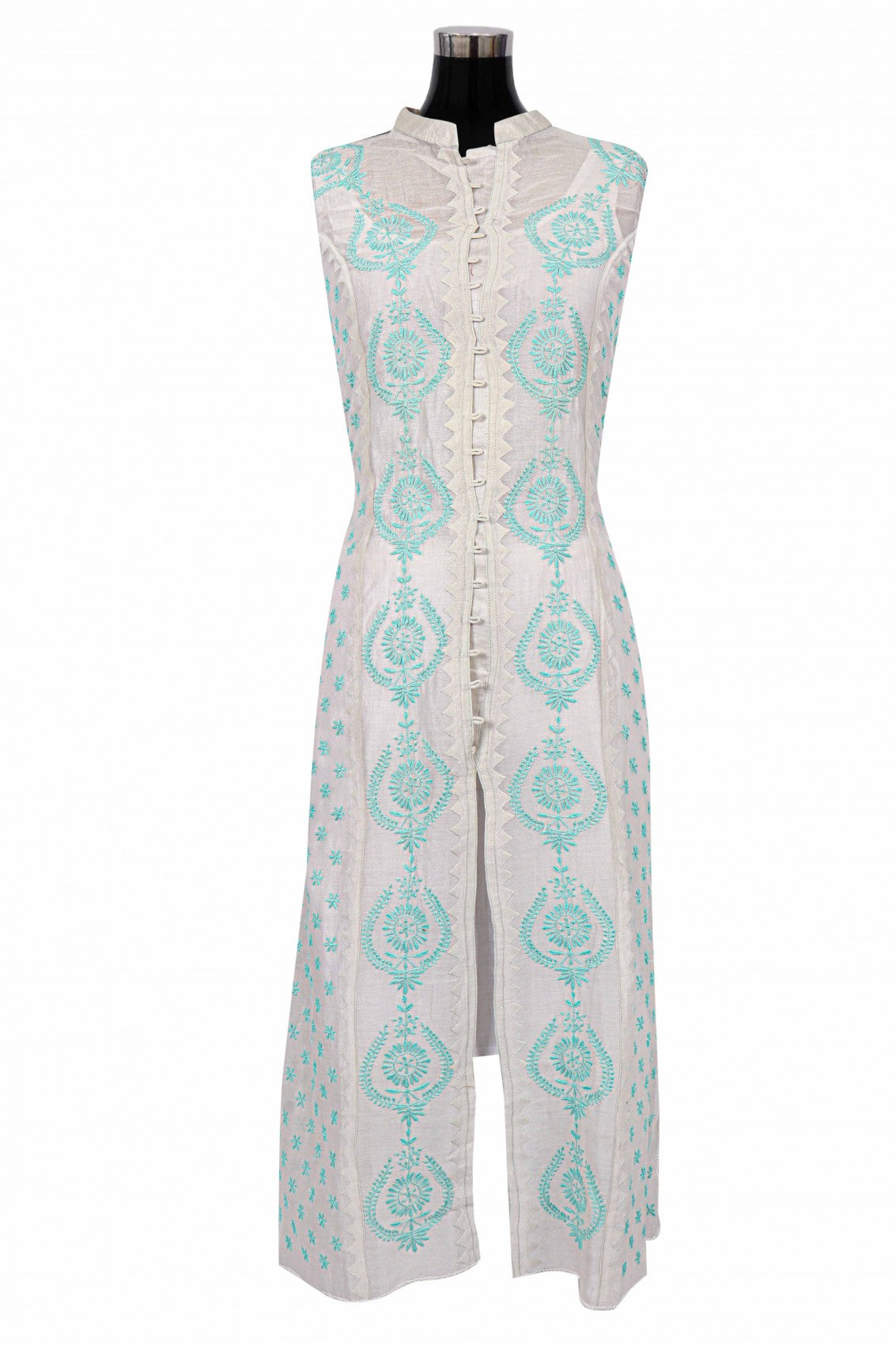 Ada Hand Embroidered Light Grey Chanderi Lucknowi Chikankari Semi-stitched Kurta Dupatta Set A320060