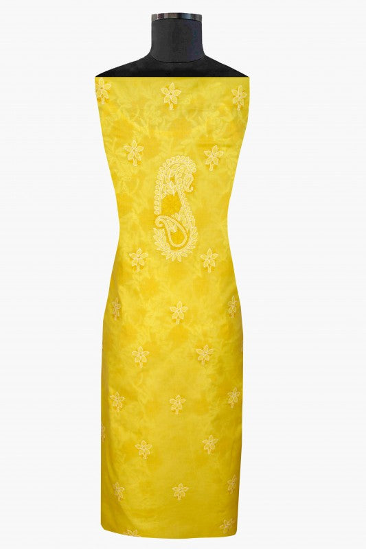 Ada Hand Embroidered Yellow Cotton Lucknowi Chikan Unstitched Suit Piece-A100302