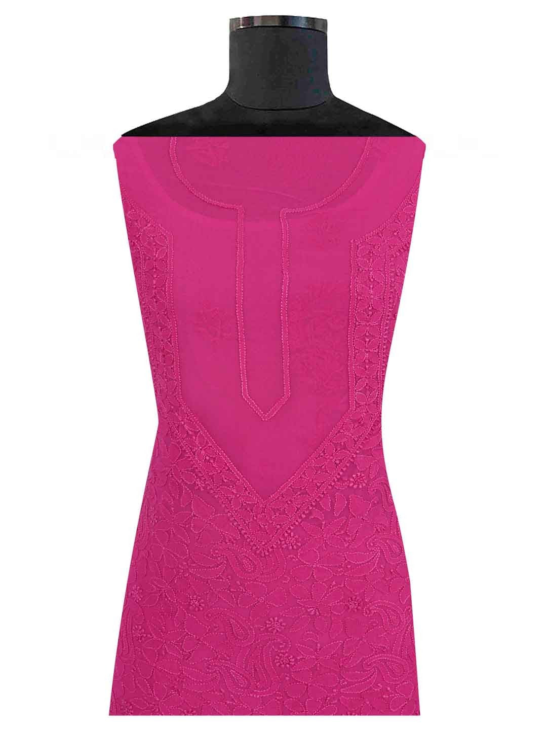 Ada Hand Embroidered Magenta Georgette Lucknowi Chikan Unstitched Kurta Piece A526847