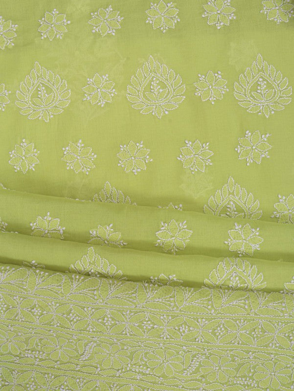 Ada Hand Embroidered Sheen Green Cotton Lucknowi Chikan Unstitched Suit Piece A530212