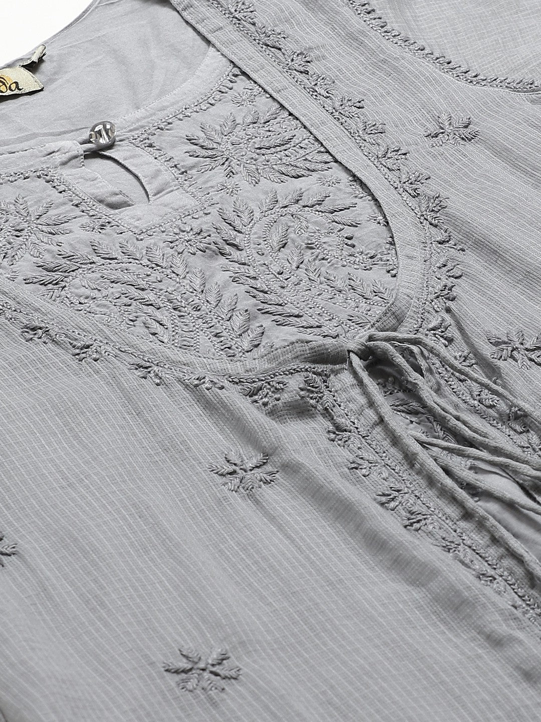 Ada Hand Embroidered Grey Kota Lucknowi Chikankari Kurta with Trouser Set A100551