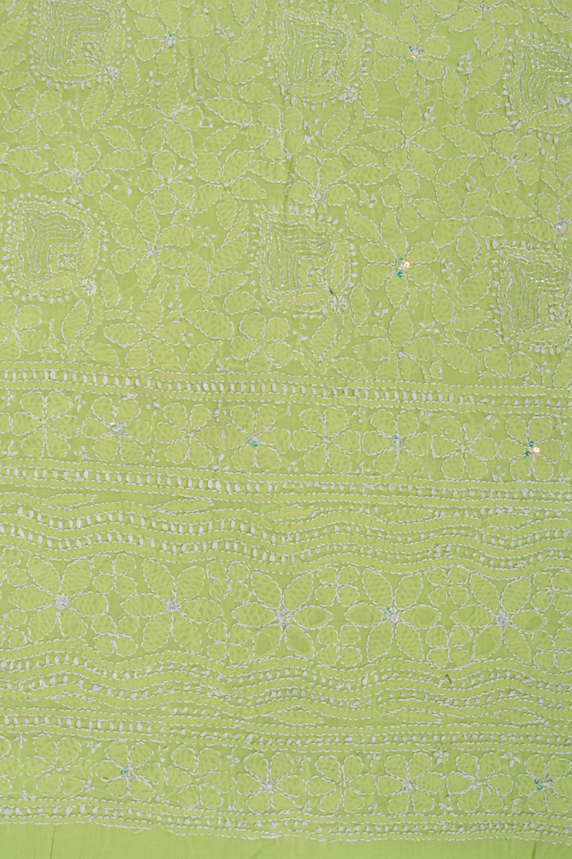 Ada Hand Embroidered Sheen Green Cotton Lucknowi Chikankari Unstitched Suit Piece With Cutdana 01A231891