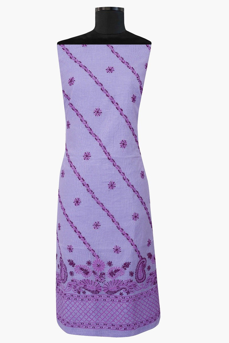 Ada Hand Embroidered Mauve Kota Chikan Unstitched Kurta Piece A590542