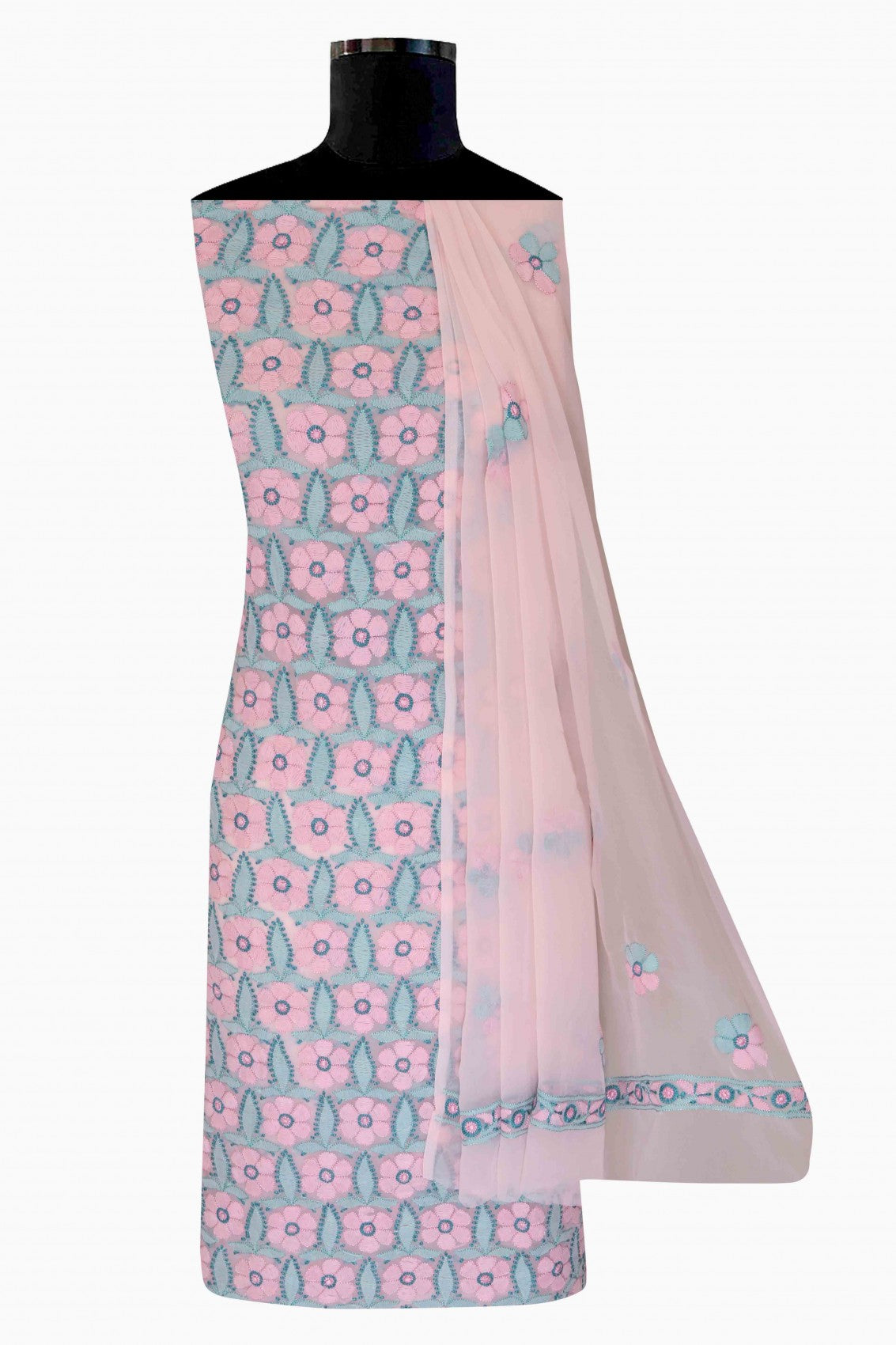 Ada Hand Embroidered Pink Georgette Lucknowi Chikankari Unstitched Suit Piece A611906