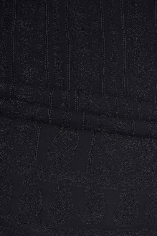Ada Hand Embroidered Black Georgette Lucknowi Chikan Semi-Stitched Anarkali Kurta Dupatta Set A517238