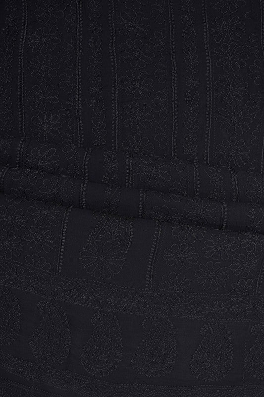 Ada Hand Embroidered Black Georgette Lucknowi Chikan Semi-Stitched Anarkali Kurta Dupatta Set A517238
