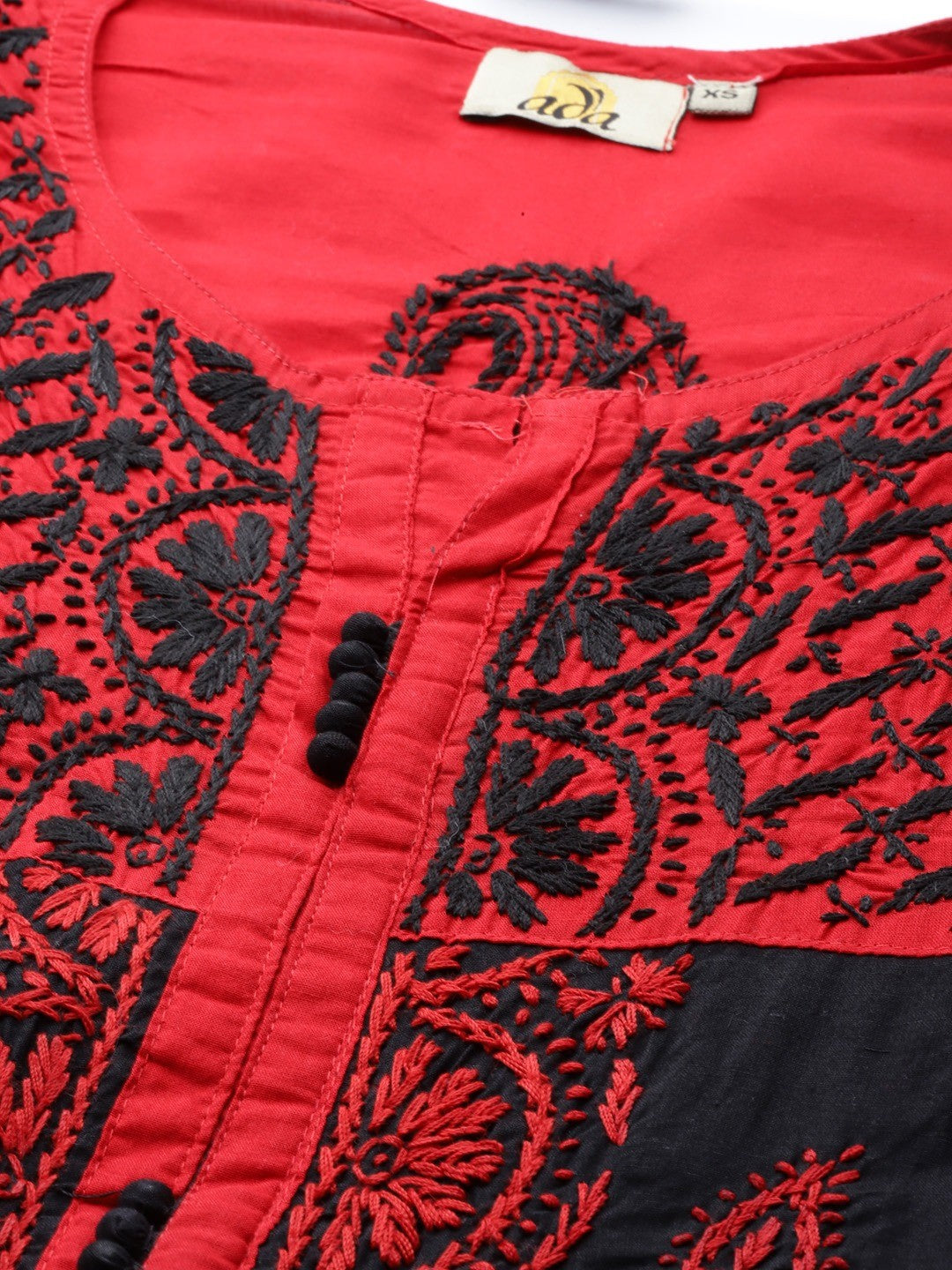 Ada Hand Embroidered Black Cotton Lucknowi Chikankari straight Kurta A151605