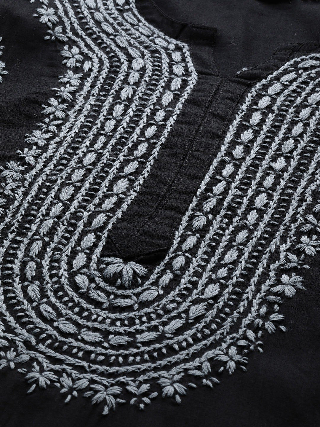 Ada Hand Embroidered Black Cotton Lucknowi Chikankari Kurta A396432