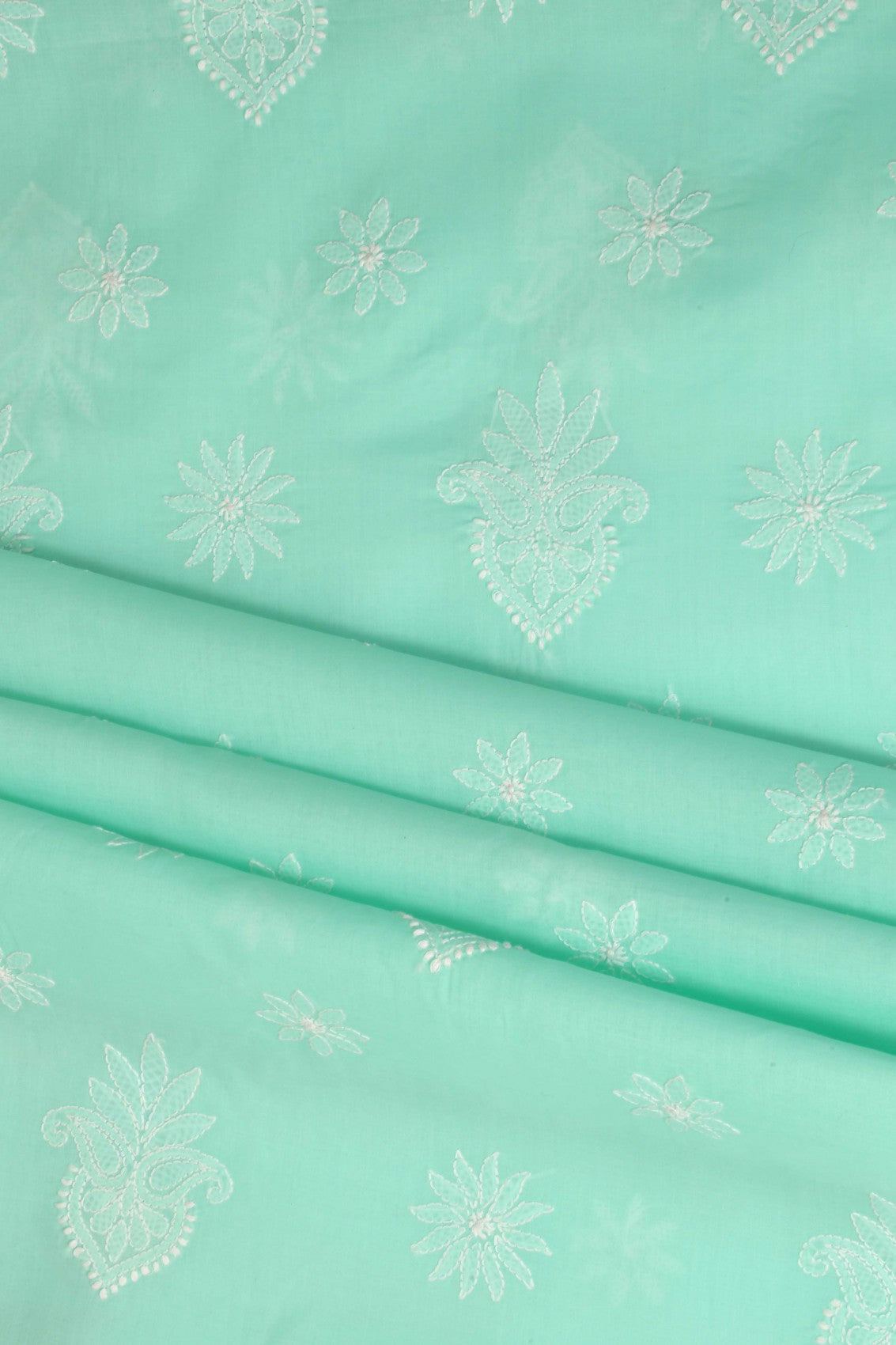 Ada Hand Embroidered Sea Green Cotton Lucknowi Chikankari Unstitched Suit Piece A211199