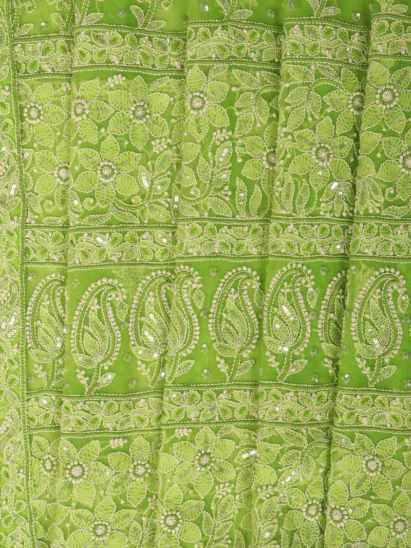 Ada Hand Embroidered Green Georgette Lucknowi Chikankari Saree/Blouse with Sequinned Work A600501