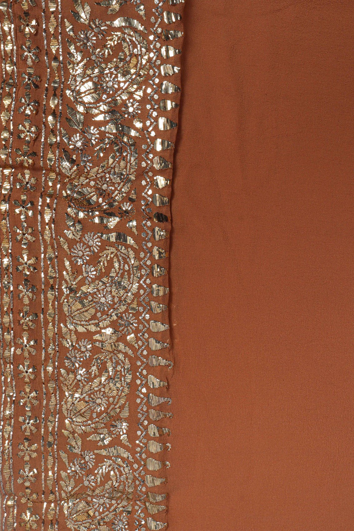 Ada Hand Embroidered Peach And Brown Ombre Shade Georgette Lucknowi Chikankari Saree/Blouse With Muqaish Work A601175