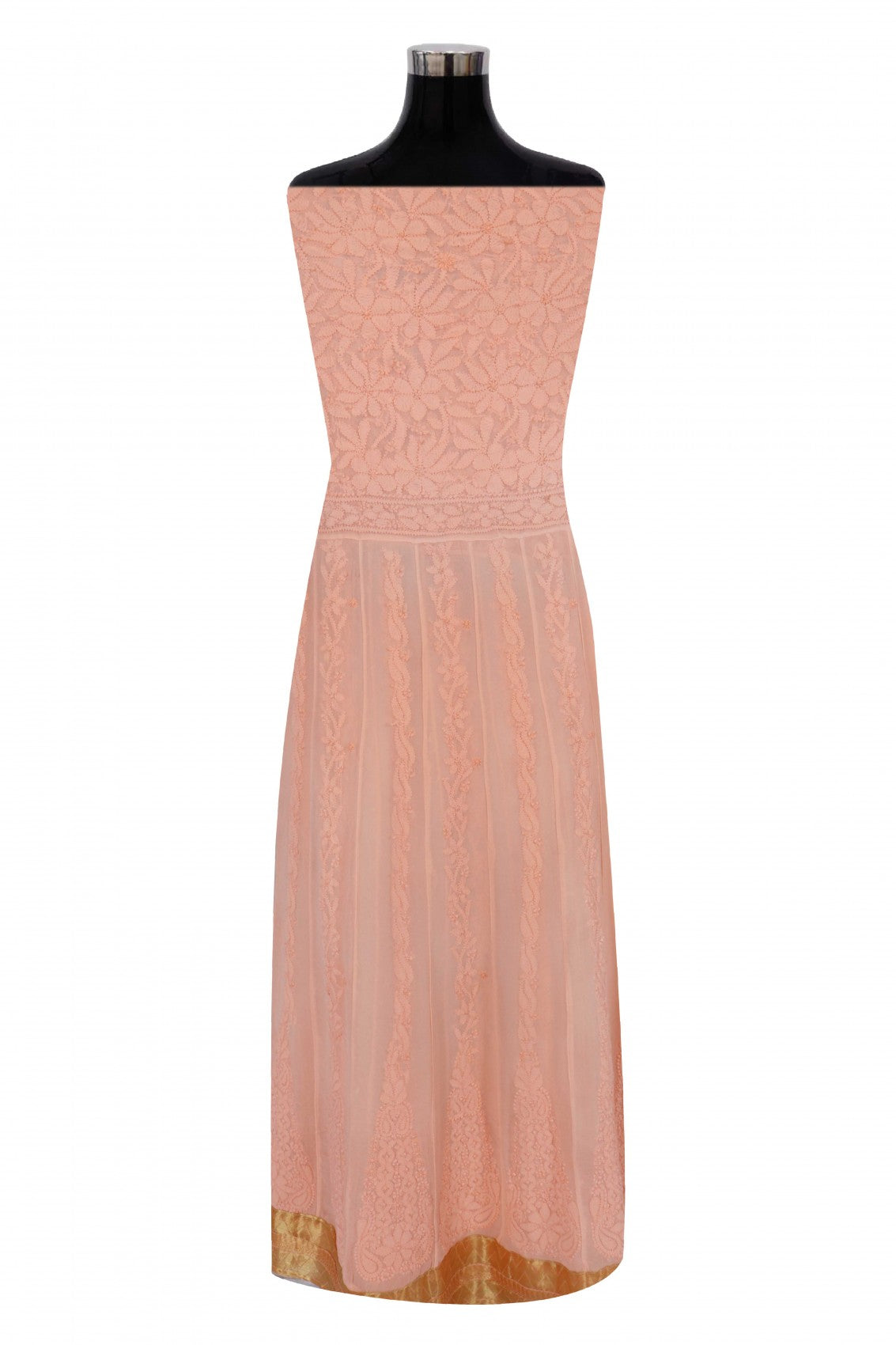 Ada Hand Embroidered Peach Georgette Lucknowi Chikankari Semi-Stitched Anarkali Kurta Piece A566903