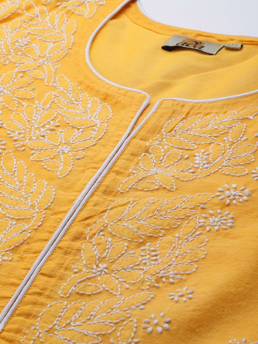Ada Hand Embroidered Yellow Chanderi Lucknow Chikankari Straight Kurta A411175