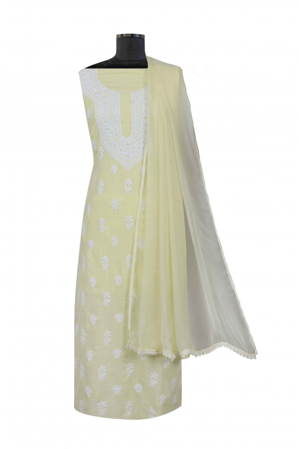 Ada Hand Embroidered Lemon Modal Lucknowi Chikankari Unstitched Suit Piece 01A172731