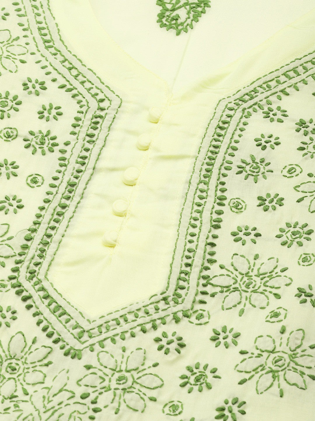 Ada Hand Embroidered Lemon Cotton Lucknowi Chikankari Kurta Set A811183