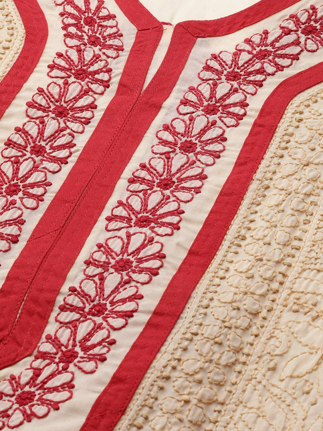 Ada Hand Embroidered Fawn Cotton Lucknow Chikan Straight Kurta A285129