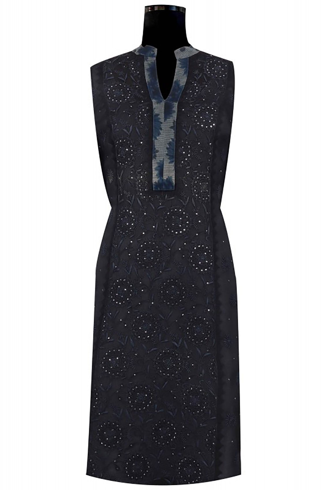 Ada Hand Embroidered Black Tissue Lucknowi Chikankari Unstitched Kurta Dupatta Set With Muqaish Work A606148