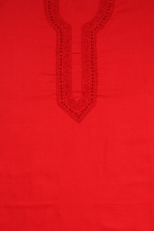 Ada Hand Embroidered Red Cotton Lucknowi Chikankari Unstitched Men's Kurta Piece 01A119596