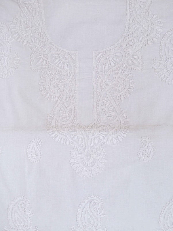 Ada Hand Embroidered White Cotton Lucknowi Chikankari Unstitched Kurta Piece A108917