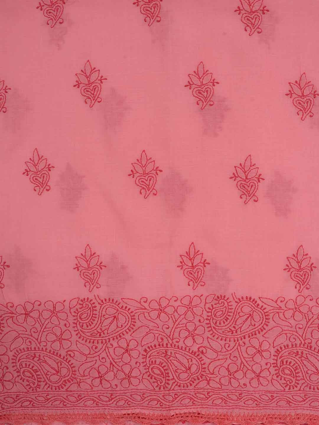 Ada Hand Embroidered Flamingo Pink Cotton Lucknowi Chikankari Unstitched Suit Piece 01A205558