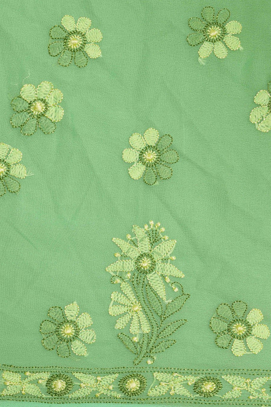 Ada Hand Embroidered Green Georgette Lucknowi Chikan Unstitched Kurta Piece A611840