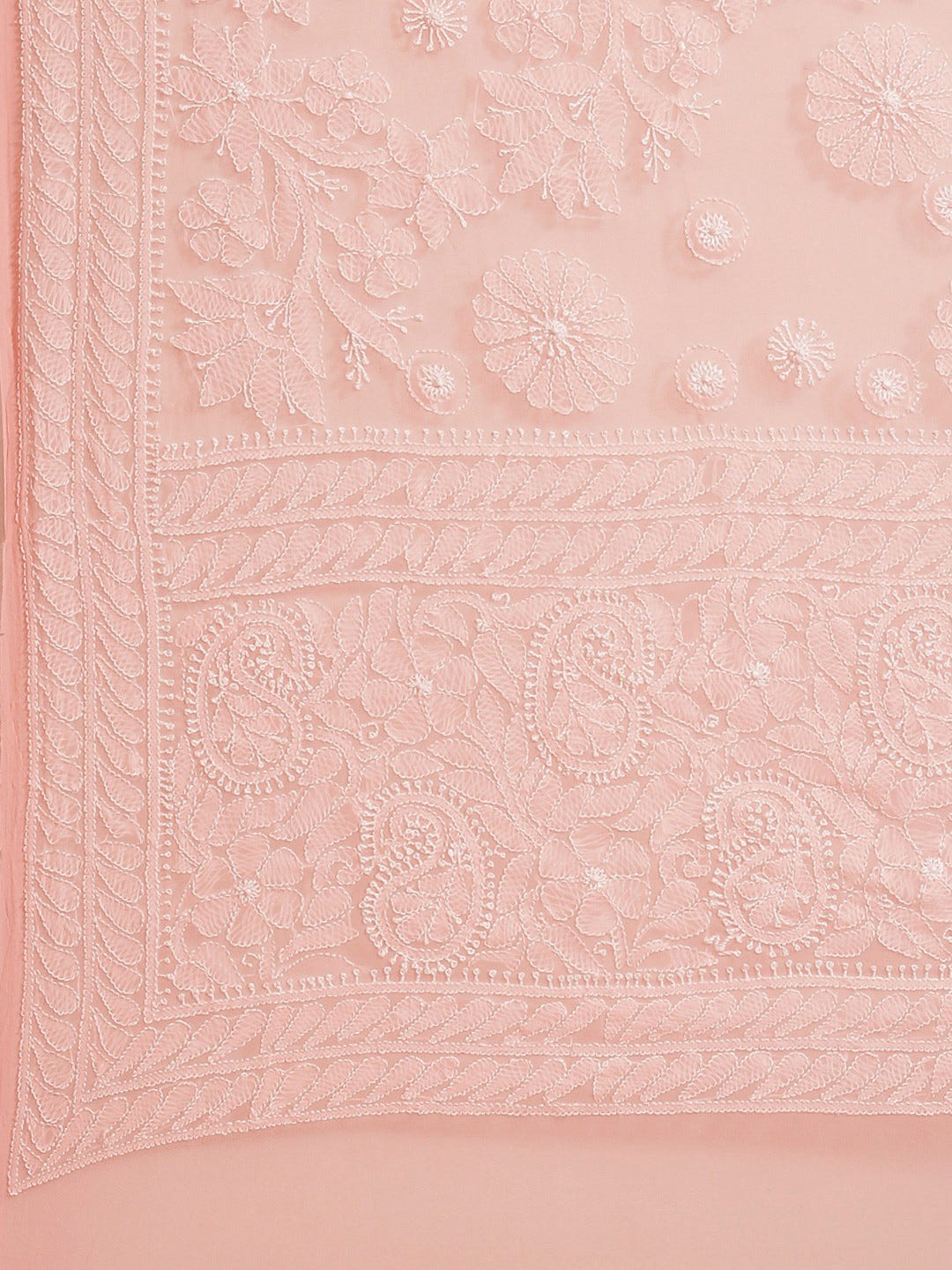 Ada Hand Embroidered Peach Georgette Lucknowi Chikankari Saree With Blouse-A311330