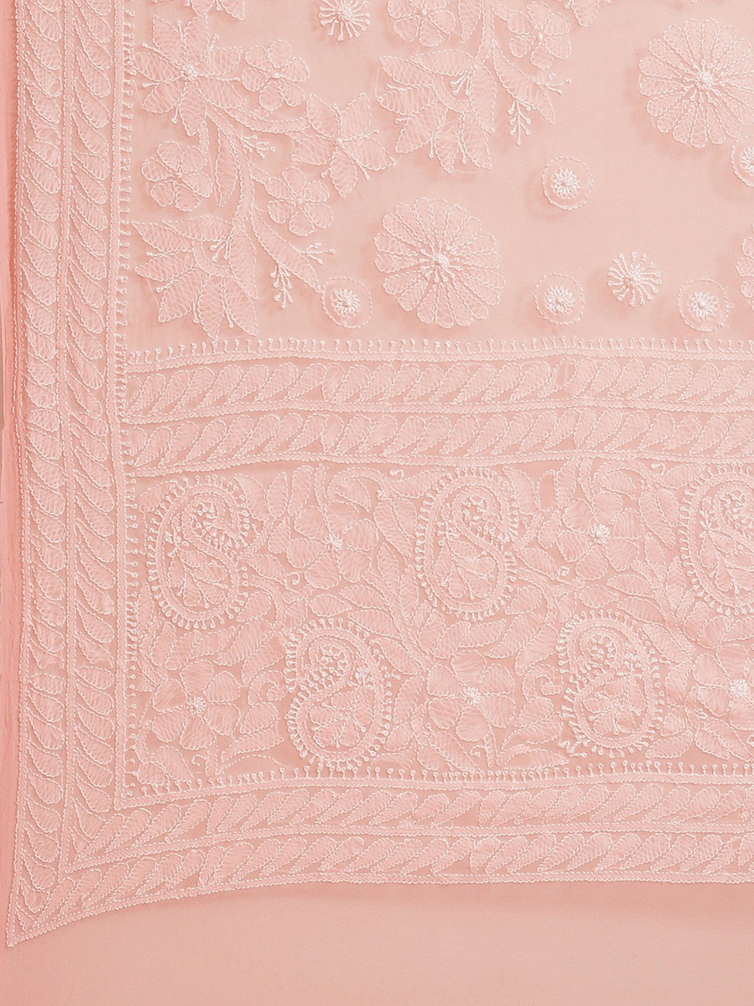 Ada Hand Embroidered Peach Georgette Lucknowi Chikankari Saree With Blouse-A311330