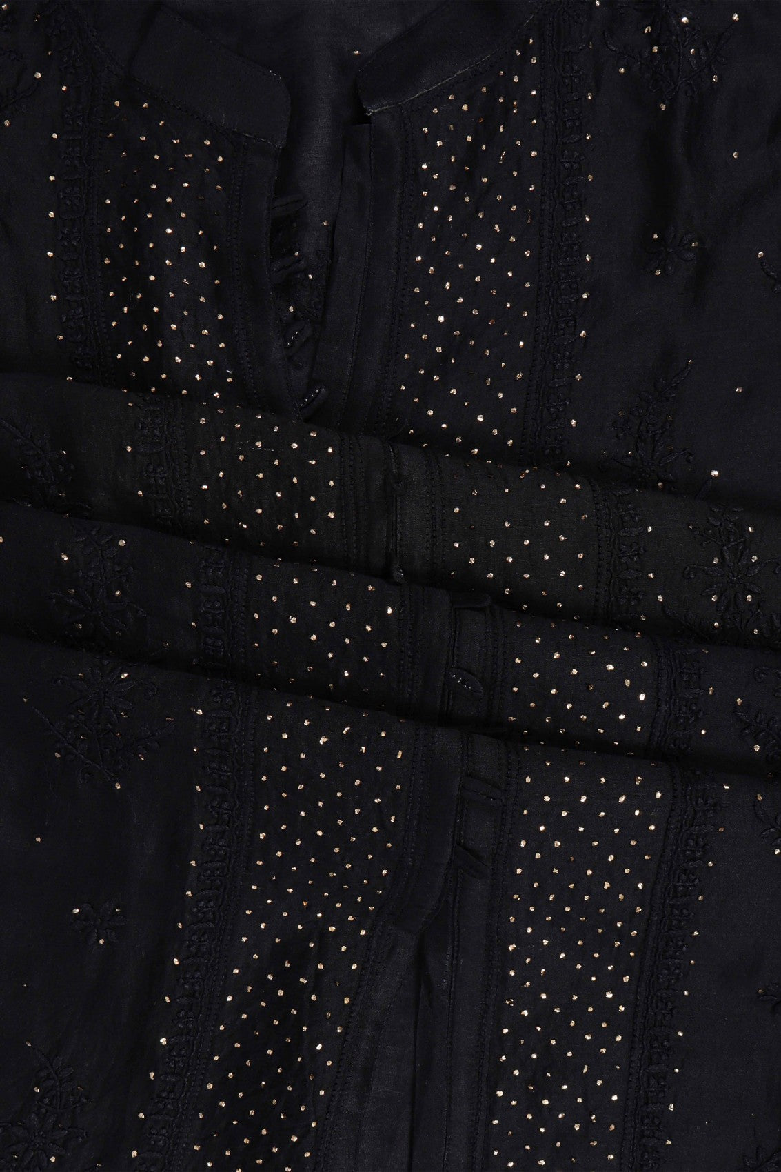 Ada Hand Embroidered Black Chanderi Lucknowi Chikankari Semi-Stitched Anarkali Kurta Piece With Muqaish Work A595347