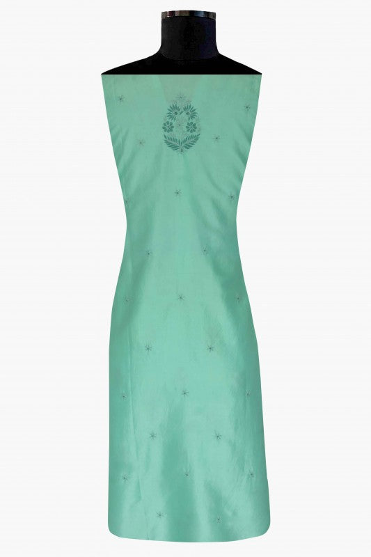 Ada Hand Embroidered Sea Green Silk Lucknowi Chikan Semi-Stitched Kurta Piece A608627
