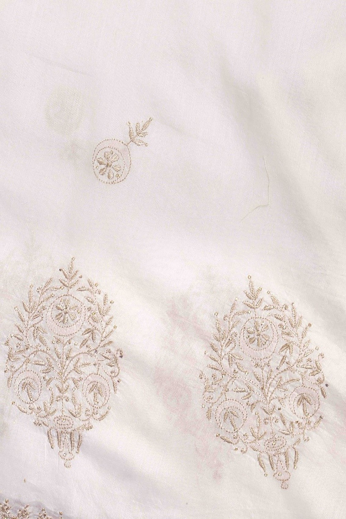 Ada Hand Embroidered Cream Chanderi Lucknowi Chikankari Semi-stitched Kurta Dupatta Set With Muqaish Work A623442