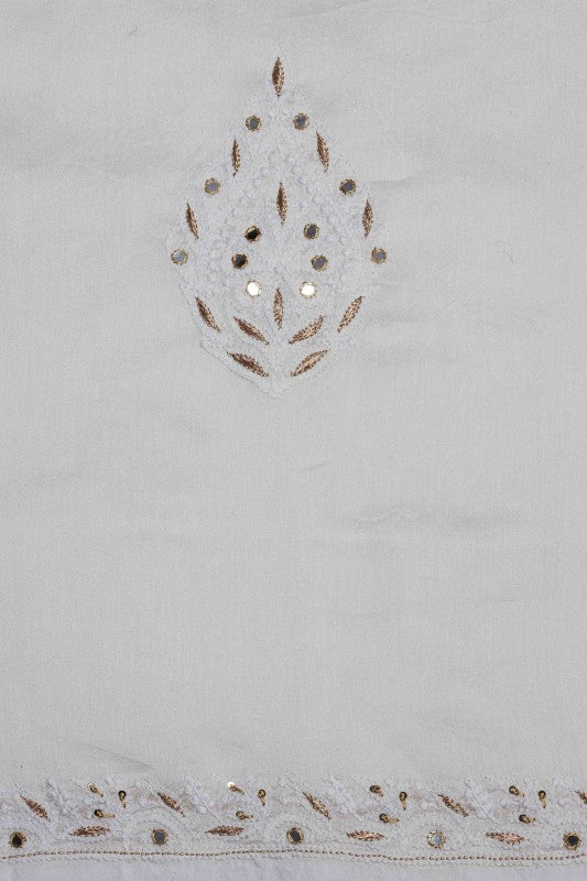 Ada Hand Embroidered White Chanderi Lucknowi Chikan Unstitched Kurta Piece-A485138