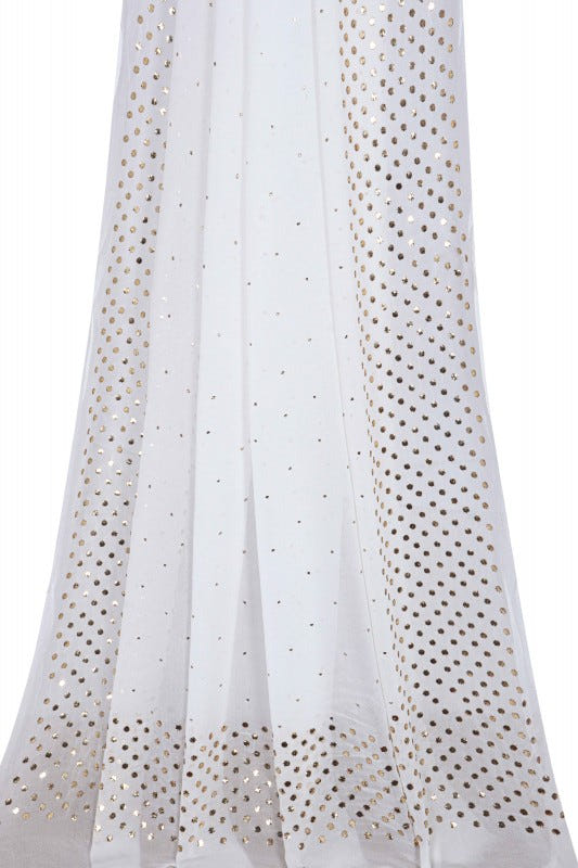 Ada Hand Embroidered White Georgette Lucknowi Chikankari Dupatta with Muqaish Work A589428