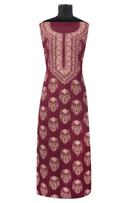 Ada Hand Embroidered Wine Pure Georgette Lucknowi Chikan Unstitched Suit Piece A59261