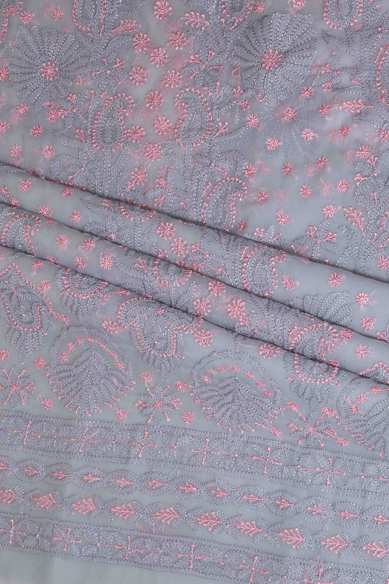 Ada Hand Embroidered Grey Georgette Lucknowi Chikan Unstitched Suit Piece A211184