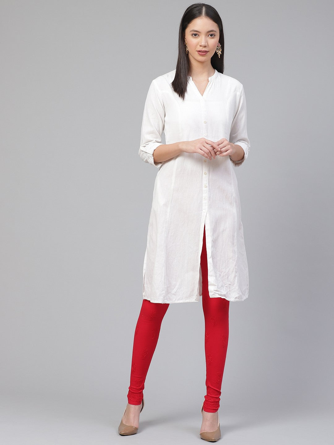 Ada Hand Embroidered Red Cotton Lucknowi Chikankari Churidar A359426